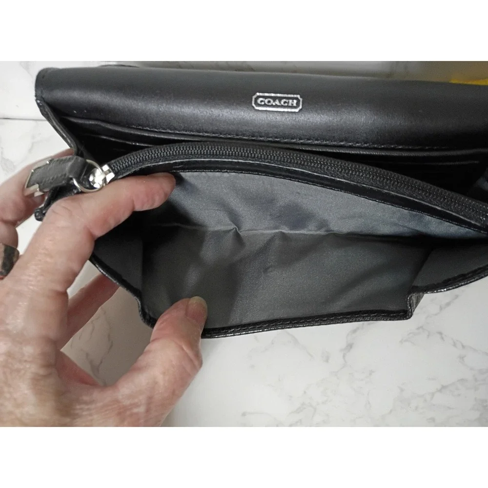 COACH Madison Glitter Python Embossed Black Leather Envelope Wallet - EUC